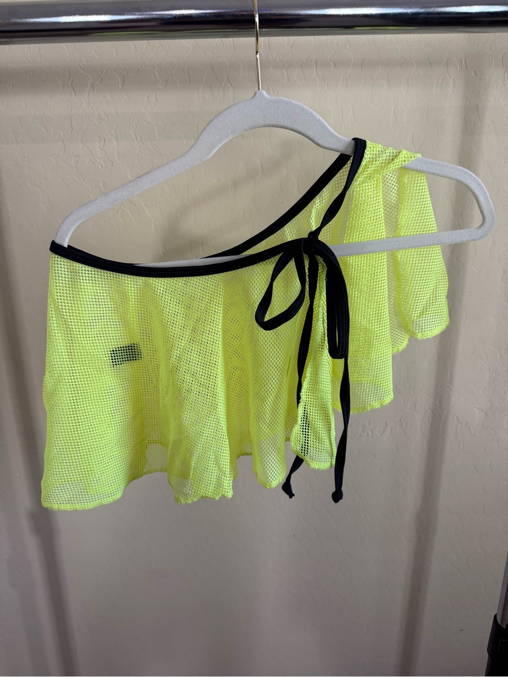 Neon Yellow Mesh Mini Skirt with Black Trim